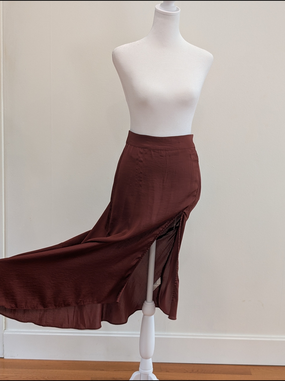 FREE PEOPLE Brown Midi Slip Skirt with Side Slit Size 0